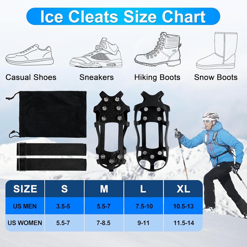 JOGFFDE Ice Cleats for Shoes and Boots Crampons Snow Traction Cleats Anti Slip Overshoe 9 Steel Studs Shoe Grippers Slip-on Stretch Footwear for Women Men Kids Winter Hiking Climbing - Image 5